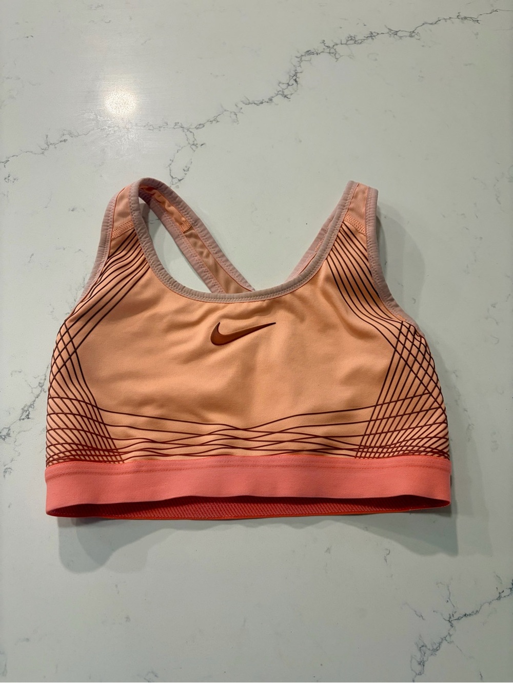 Nike Peach and Coral Orange Sports Bra with Graphic Lines - Women’s Small